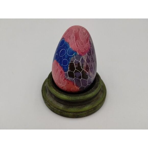 SOAPSTONE Egg with Swirls Scales Blue Gray & Pink - Picture 2 of 6